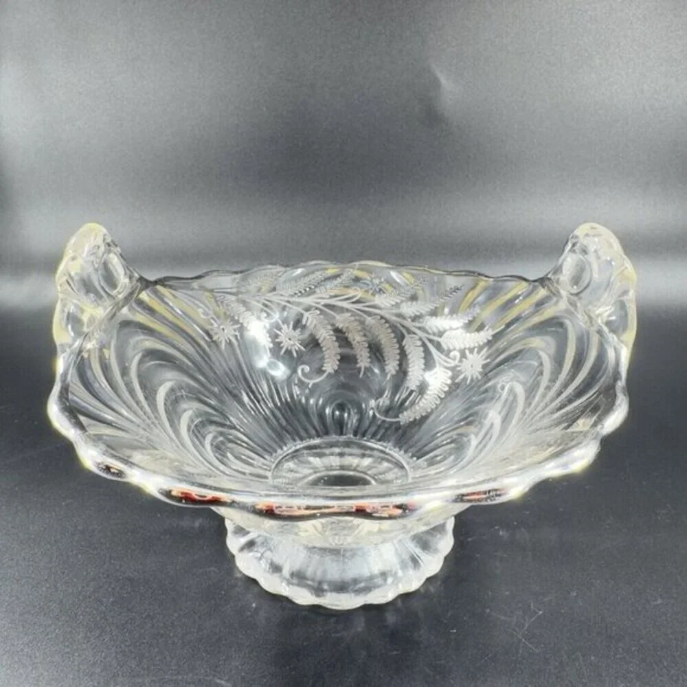 Vintage Cambridge Clear Glass Caprice Bowl Dish Handles‎ Silver Overlay Flower